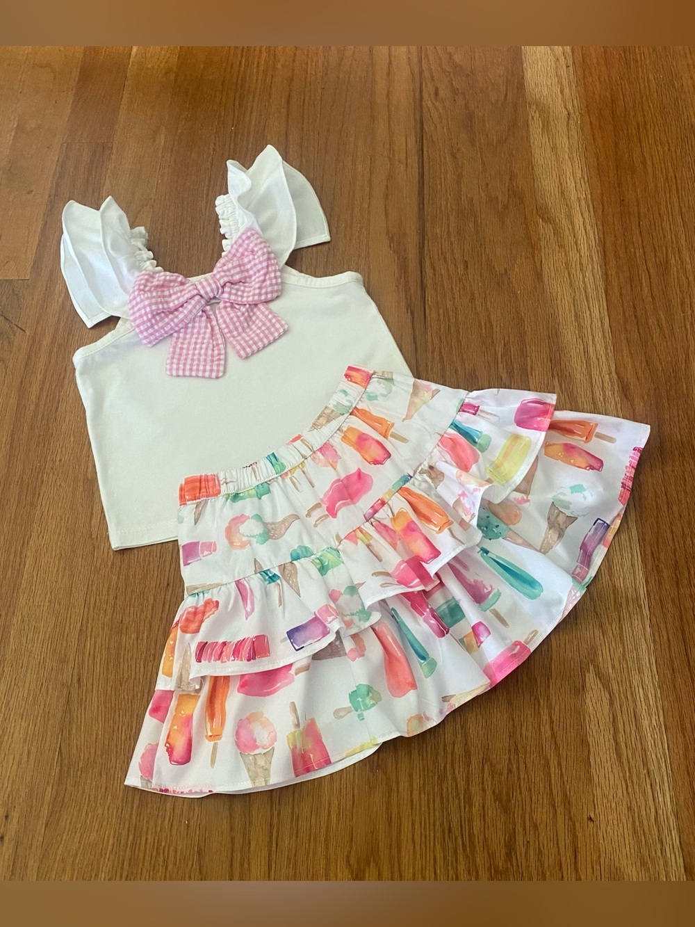 kate spade White Tank & Pastel Ice Cream Print Tiered Skirt